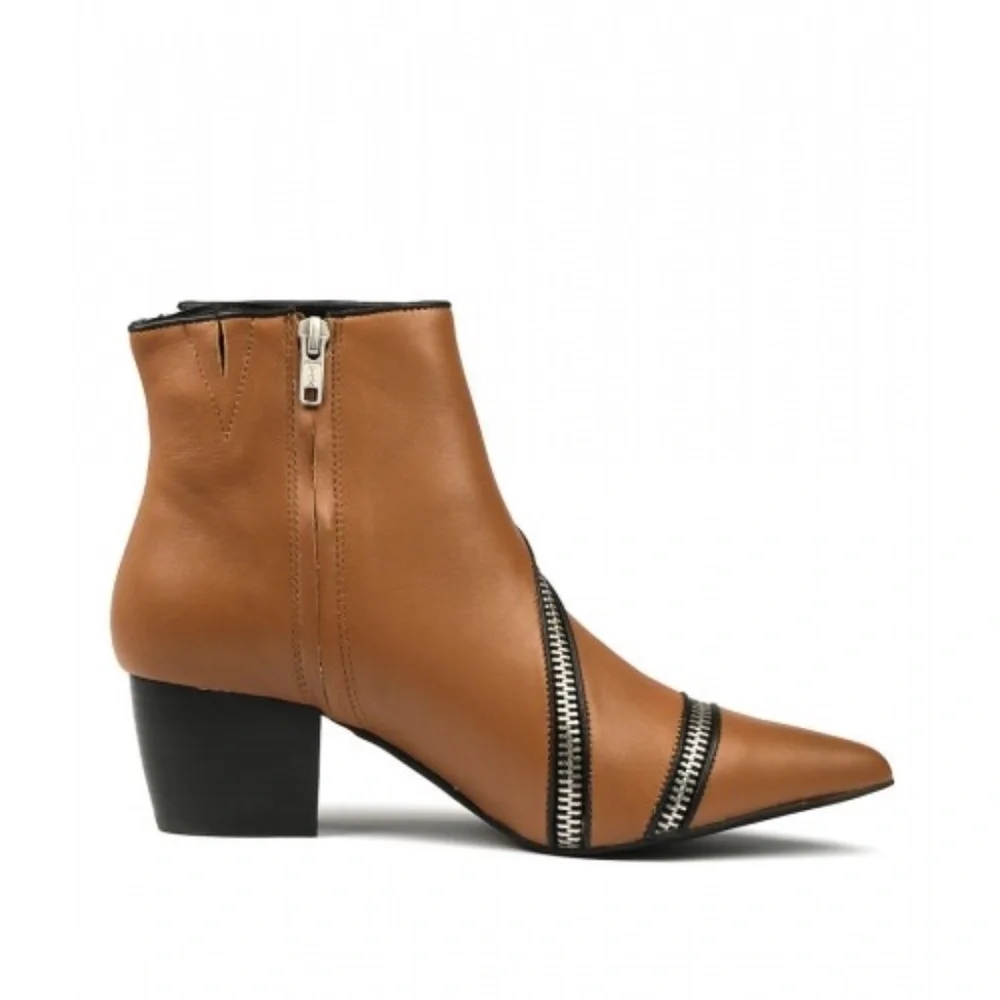 NWT SOL SANA Diego Caramel Leather Zipper Boots- 6